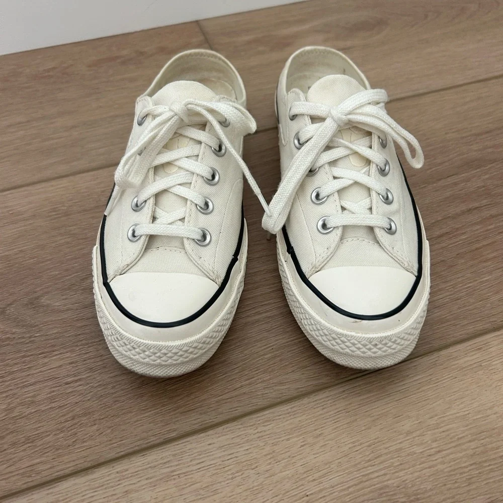 Women's Cream Canvas Slip-On Converse Sneakers - Picture 2 of 4